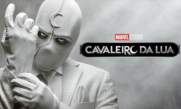 Pôster da série Cavaleira da Lua, com a personagem principal em seu traje de heroína